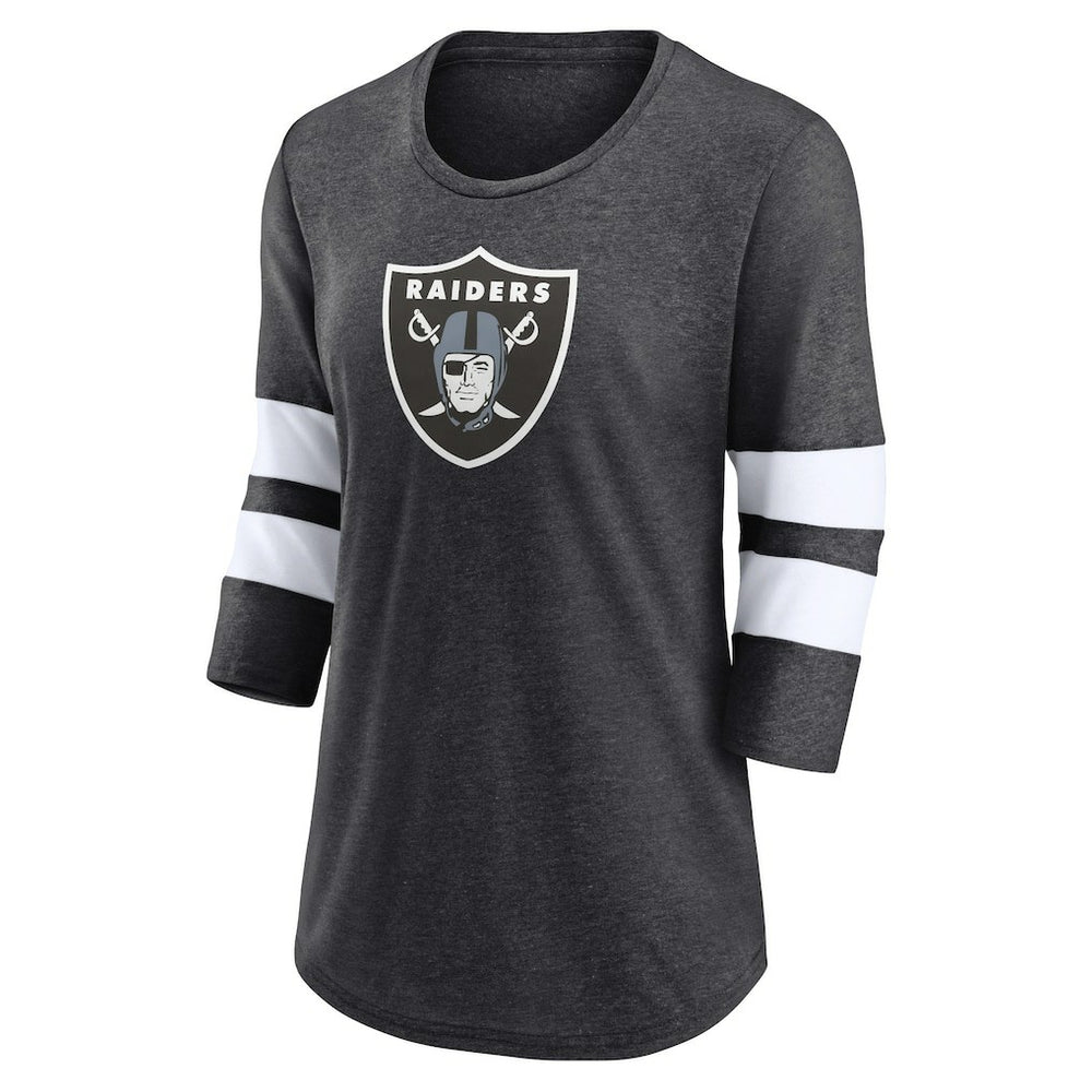 Las Vegas Raiders Women's Primary Logo 3/4 Sleeve Scoop Neck T-Shirt Heathered Charcoal - Fanatics