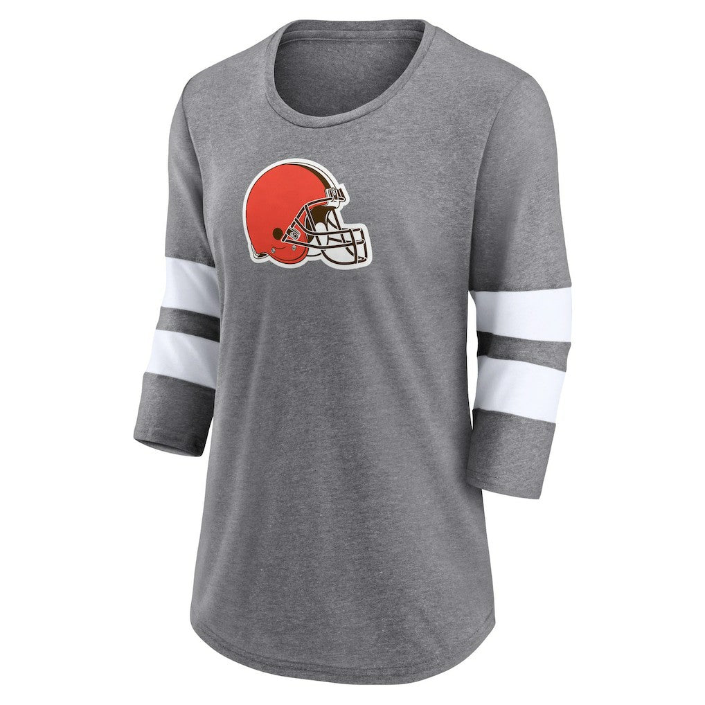 Cleveland Browns Women's Primary Logo 3/4 Sleeve Scoop Neck T-Shirt Heathered Gray - Fanatics