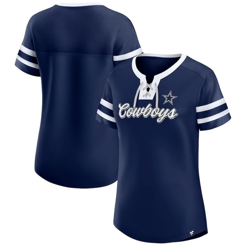 Dallas Cowboys Women's Original State Lace-Up T-Shirt Navy - Fanatics