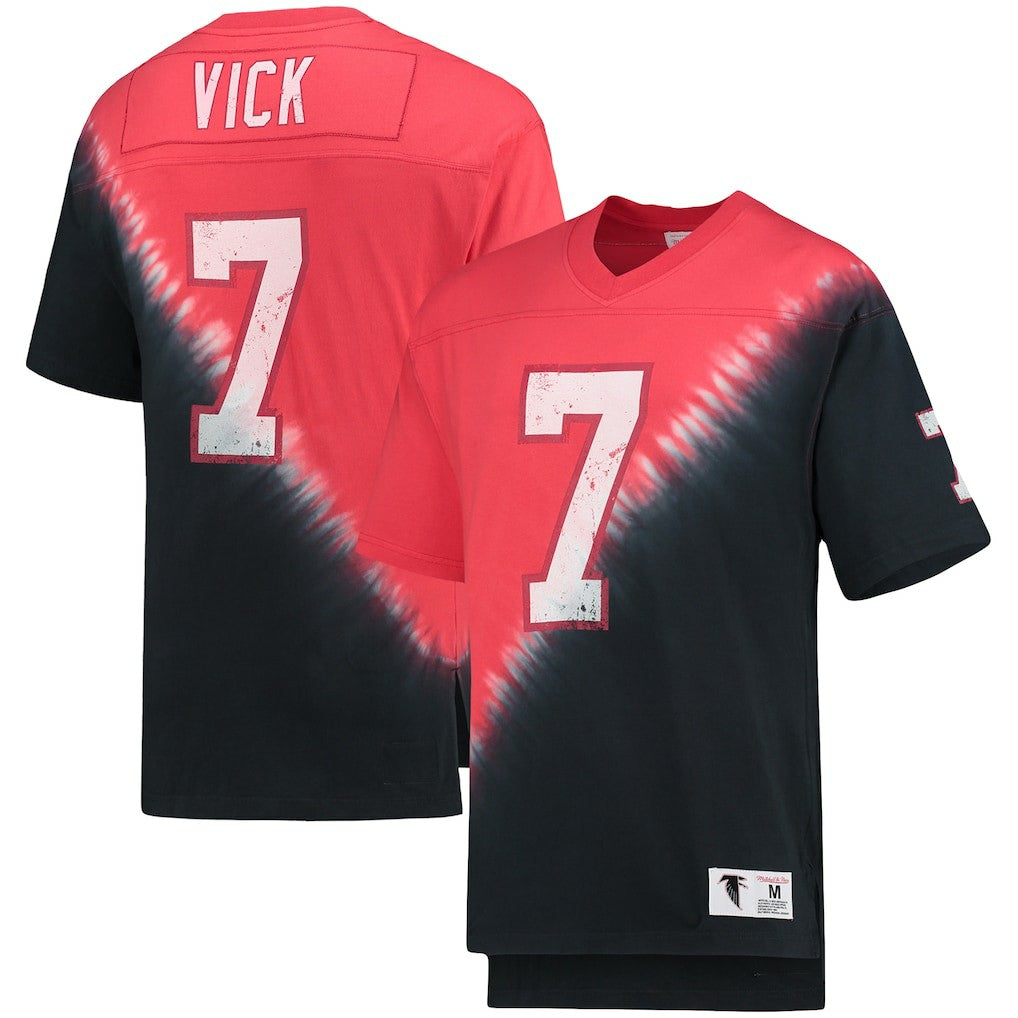Michael Vick Atlanta Falcons Retired Player Name & Number Diagonal Tie-Dye V-Neck T-Shirt Black/Red - Mitchell & Ness