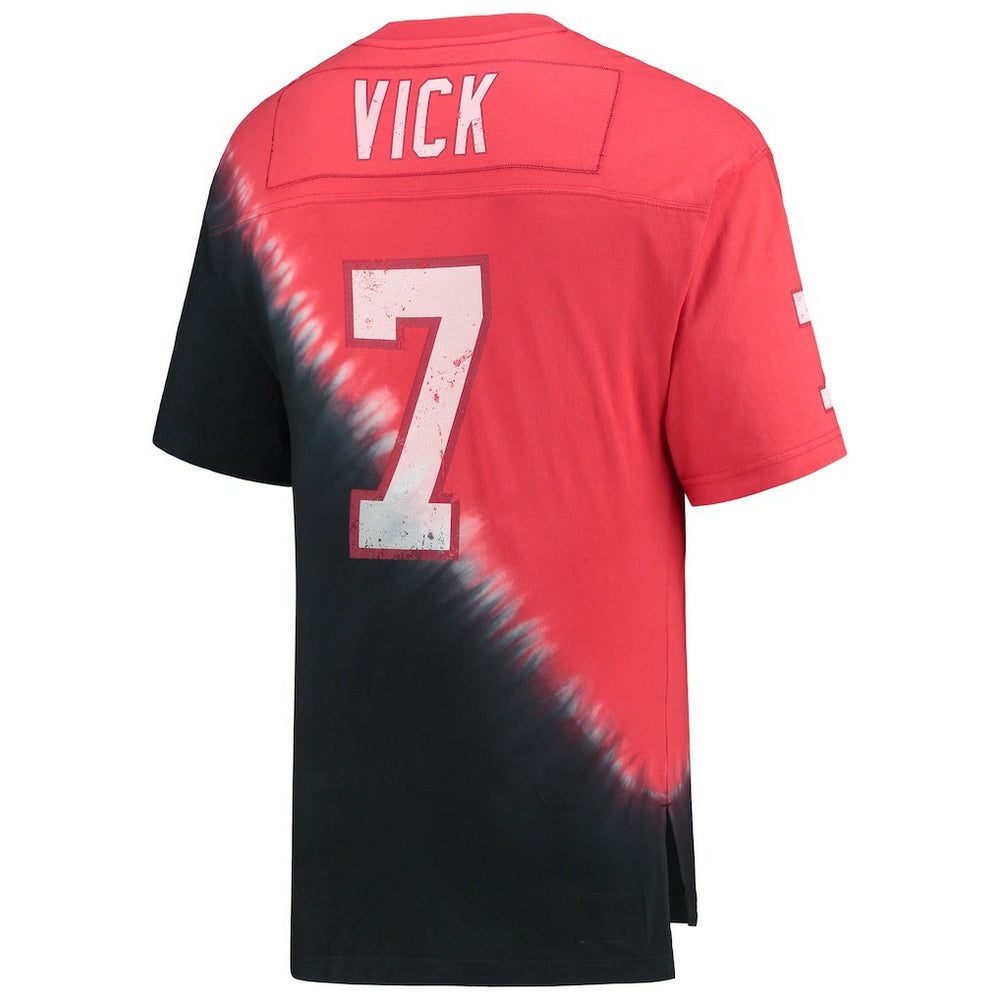 Michael Vick Atlanta Falcons Retired Player Name & Number Diagonal Tie-Dye V-Neck T-Shirt Black/Red - Mitchell & Ness