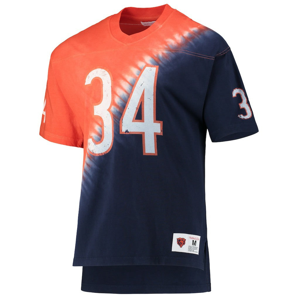 Walter Payton Chicago Bears Retired Player Name & Number Diagonal Tie-Dye V-Neck T-Shirt Orange/Navy - Mitchell & Ness