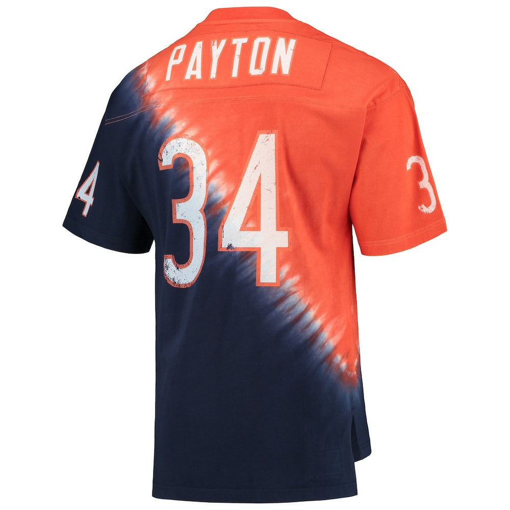 Walter Payton Chicago Bears Retired Player Name & Number Diagonal Tie-Dye V-Neck T-Shirt Orange/Navy - Mitchell & Ness