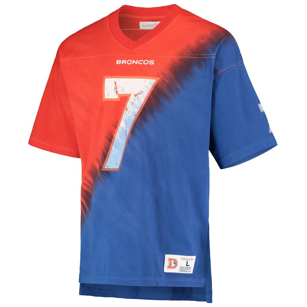 John Elway Denver Broncos Retired Player Name & Number Diagonal Tie-Dye V-Neck T-Shirt Orange/Royal - Mitchell & Ness