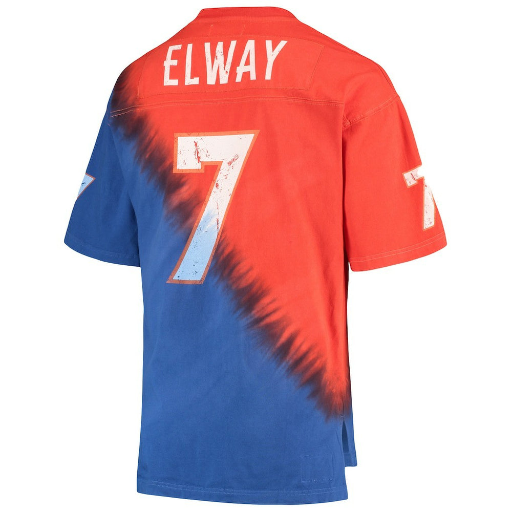 John Elway Denver Broncos Retired Player Name & Number Diagonal Tie-Dye V-Neck T-Shirt Orange/Royal - Mitchell & Ness