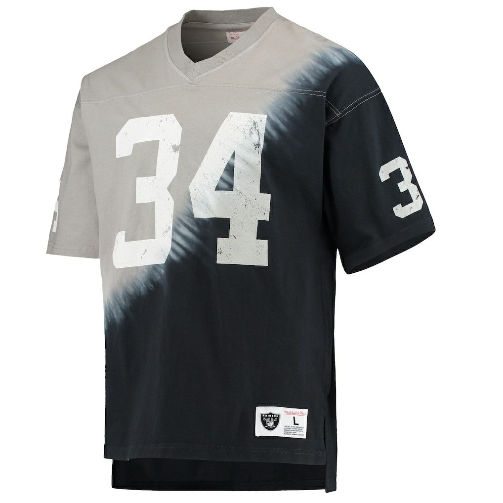 Bo Jackson Las Vegas Raiders Retired Player Name & Number Diagonal Tie-Dye V-Neck T-Shirt Black/Silver - Mitchell & Ness
