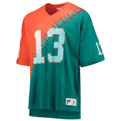 Dan Marino Miami Dolphins Retired Player Name & Number Diagonal Tie-Dye V-Neck T-Shirt Orange/Aqua - Mitchell & Ness