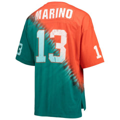 Dan Marino Miami Dolphins Retired Player Name & Number Diagonal Tie-Dye V-Neck T-Shirt Orange/Aqua - Mitchell & Ness
