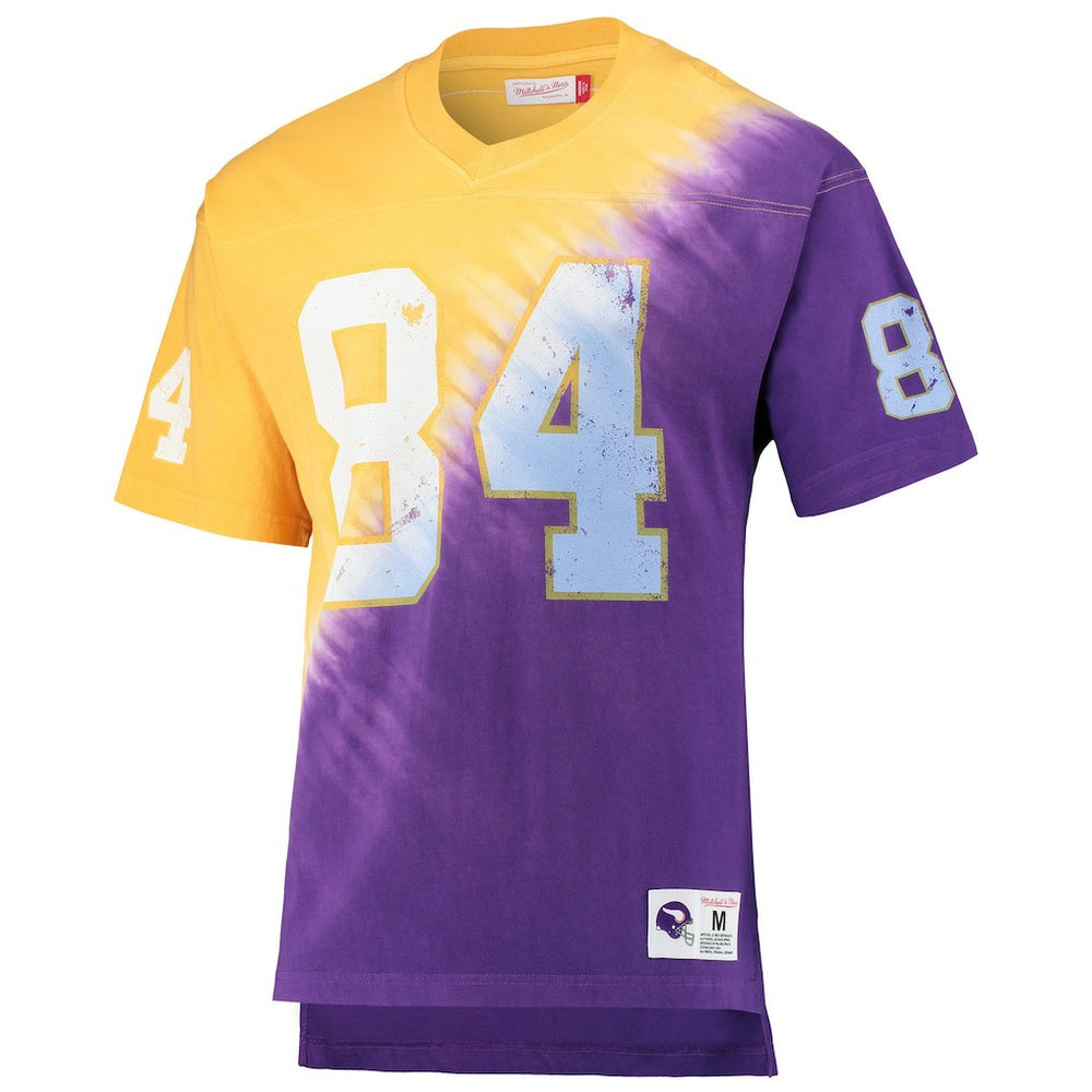 Randy Moss Minnesota Vikings Retired Player Name & Number Diagonal Tie-Dye V-Neck T-Shirt Gold/Purple - Mitchell & Ness