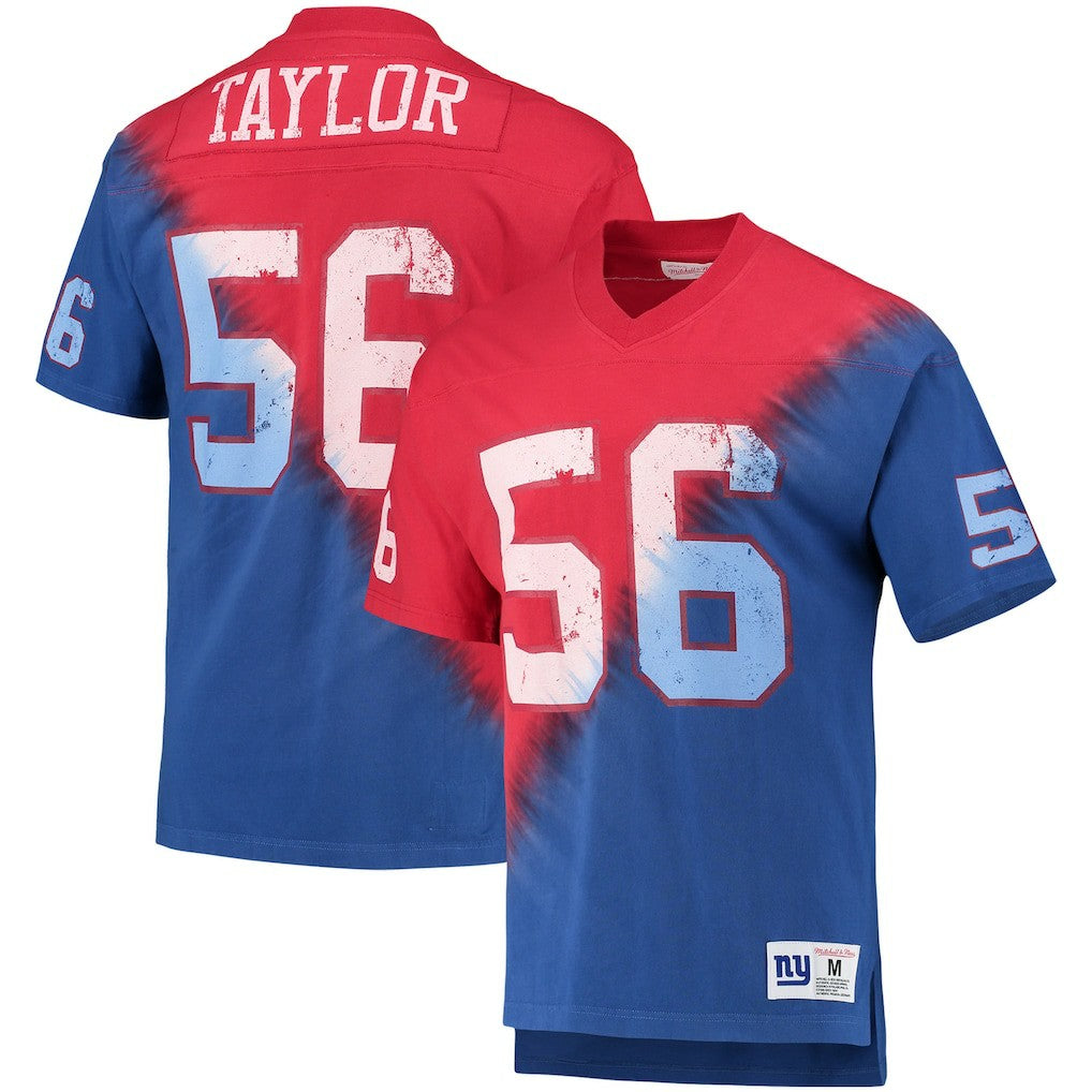 Lawrence Taylor New York Giants Retired Player Name & Number Diagonal Tie-Dye V-Neck T-Shirt Red/Royal - Mitchell & Ness