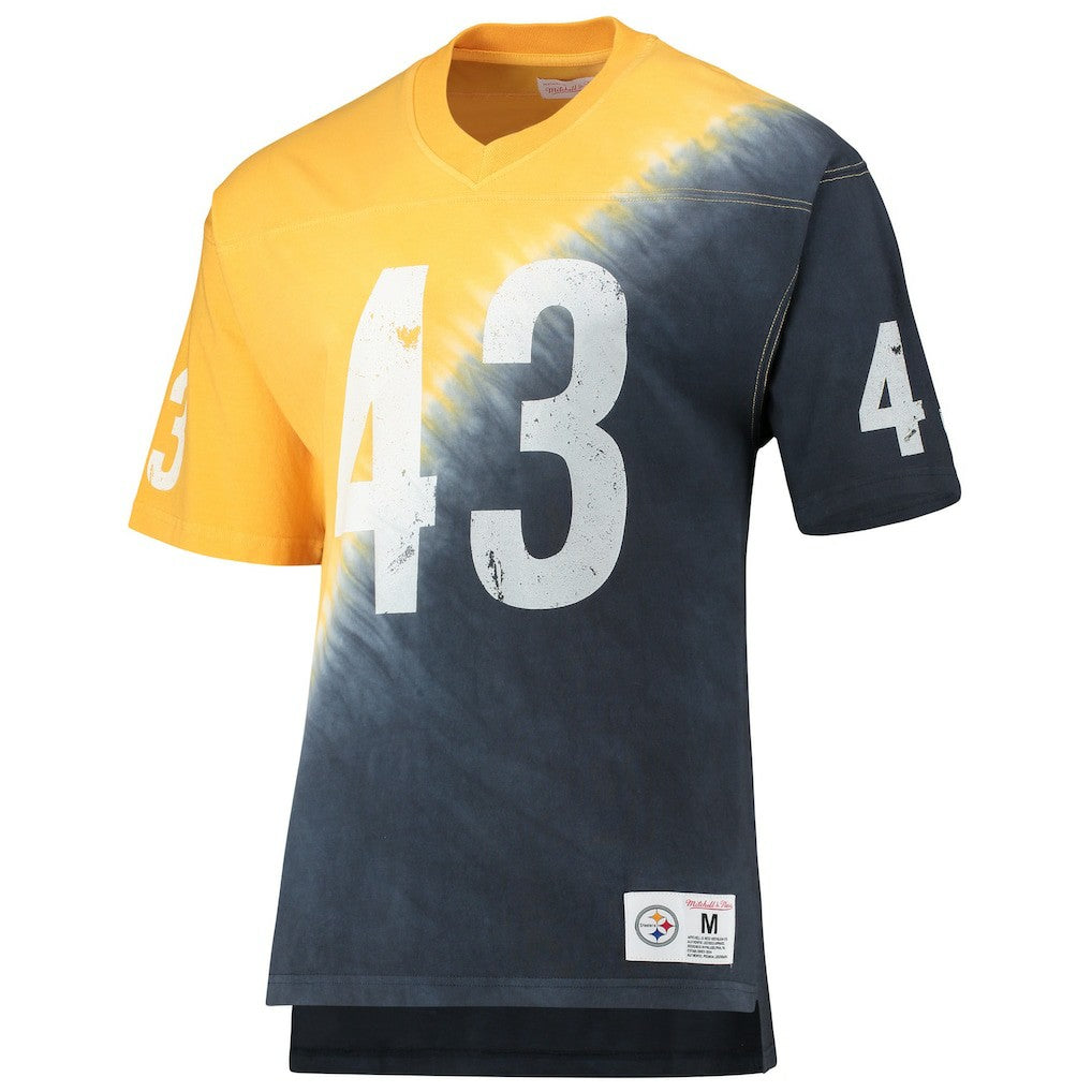 Troy Polamalu Pittsburgh Steelers Retired Player Name & Number Diagonal Tie-Dye V-Neck T-Shirt Gold/Black - Mitchell & Ness