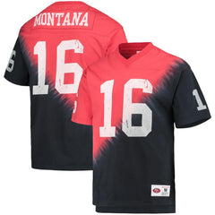 Joe Montana San Francisco 49ers Retired Player Name & Number Diagonal Tie-Dye V-Neck T-Shirt Black/Red - Mitchell & Ness