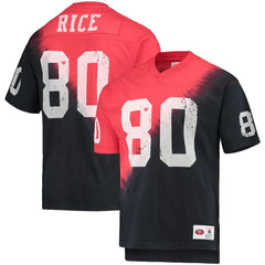 Jerry Rice San Francisco 49ers Retired Player Name & Number Diagonal Tie-Dye V-Neck T-Shirt Black/Red - Mitchell & Ness