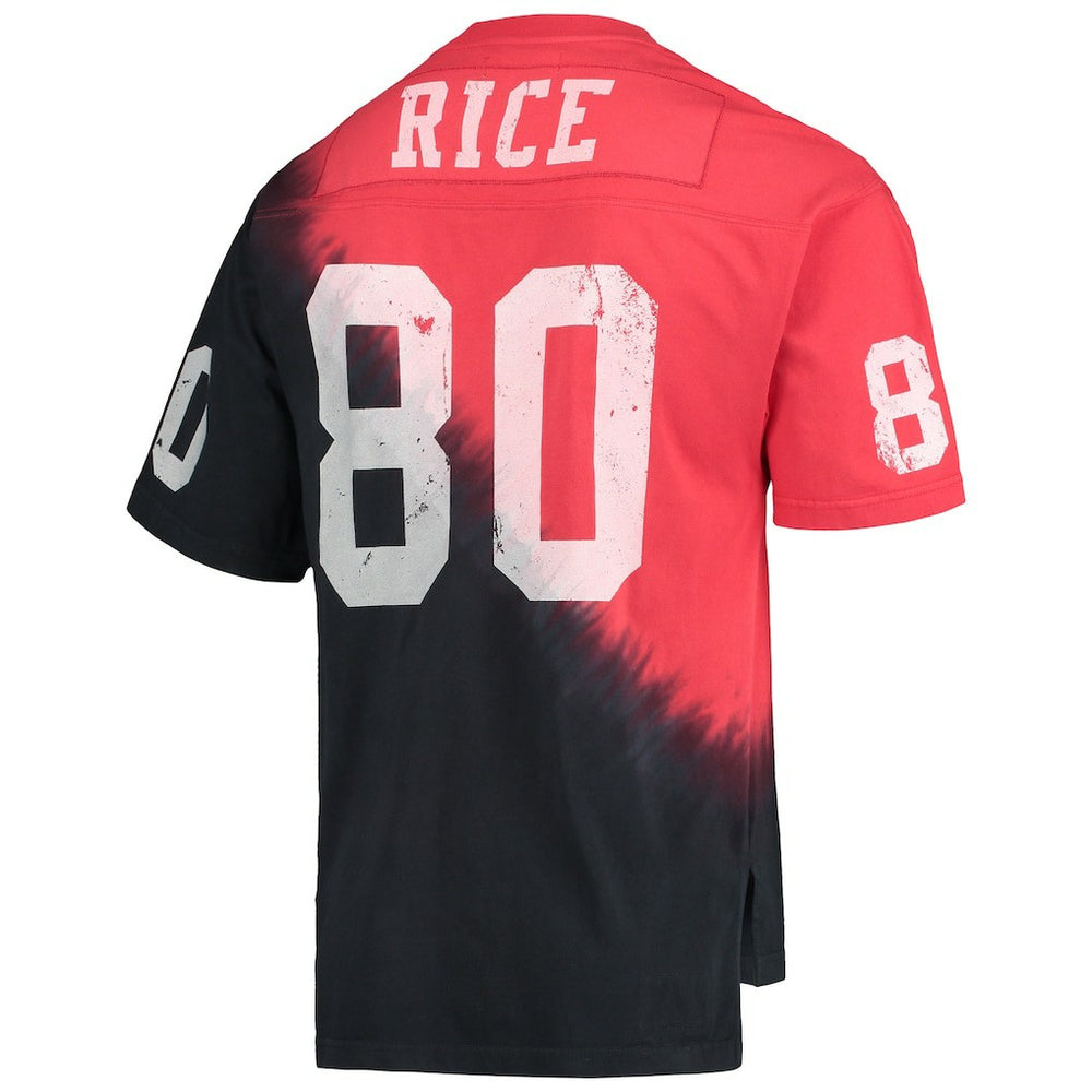 Jerry Rice San Francisco 49ers Retired Player Name & Number Diagonal Tie-Dye V-Neck T-Shirt Black/Red - Mitchell & Ness