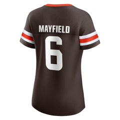 Baker Mayfield Cleveland Browns Women's Athena Name & Number Notch Neck T-Shirt Brown - Fanatics
