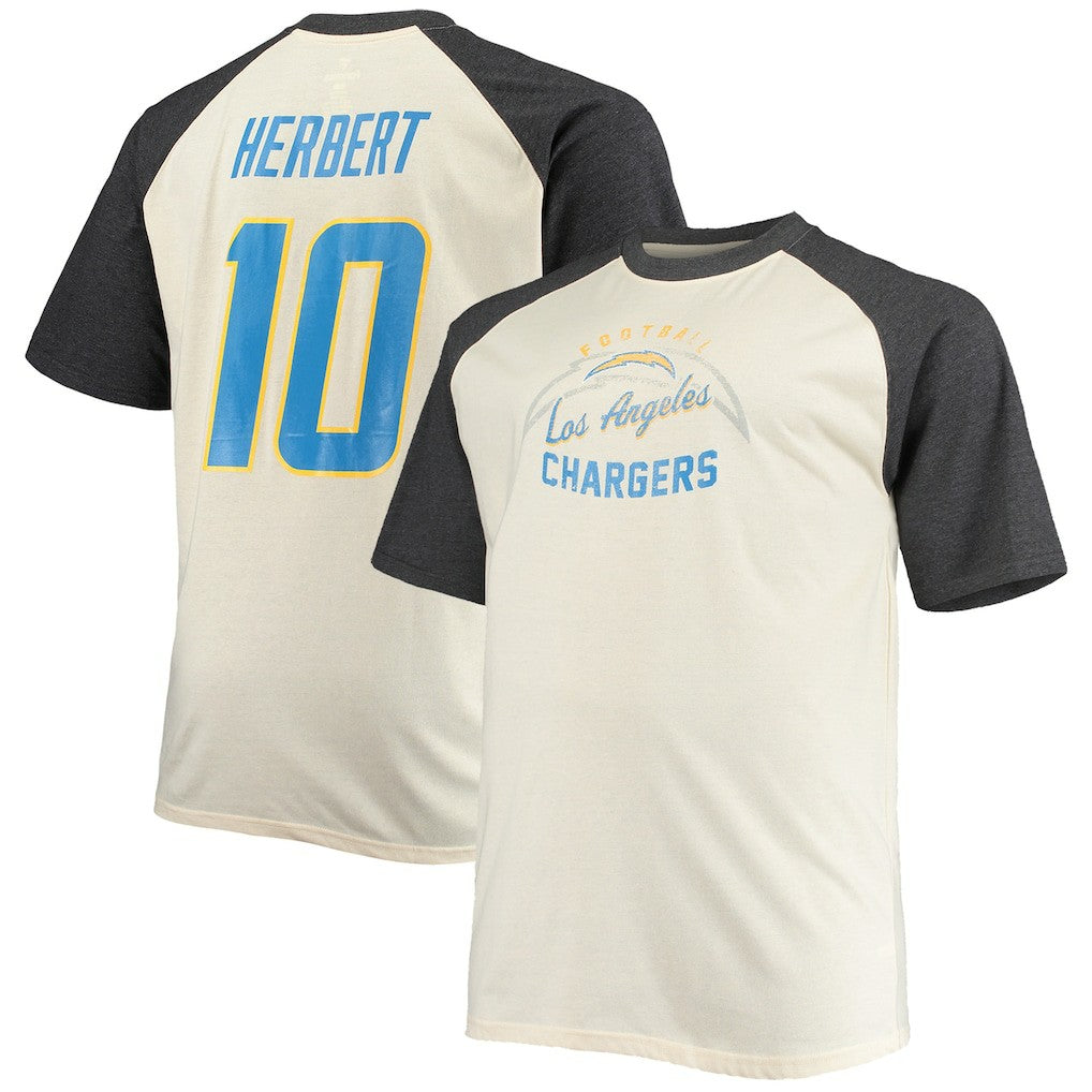 Justin Herbert Los Angeles Chargers Big & Tall Player Name & Number Raglan T-Shirt Oatmeal - NFL