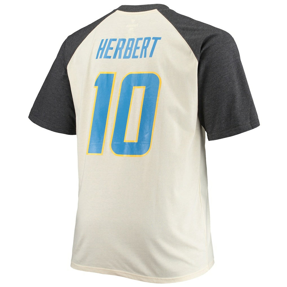Justin Herbert Los Angeles Chargers Big & Tall Player Name & Number Raglan T-Shirt Oatmeal - NFL