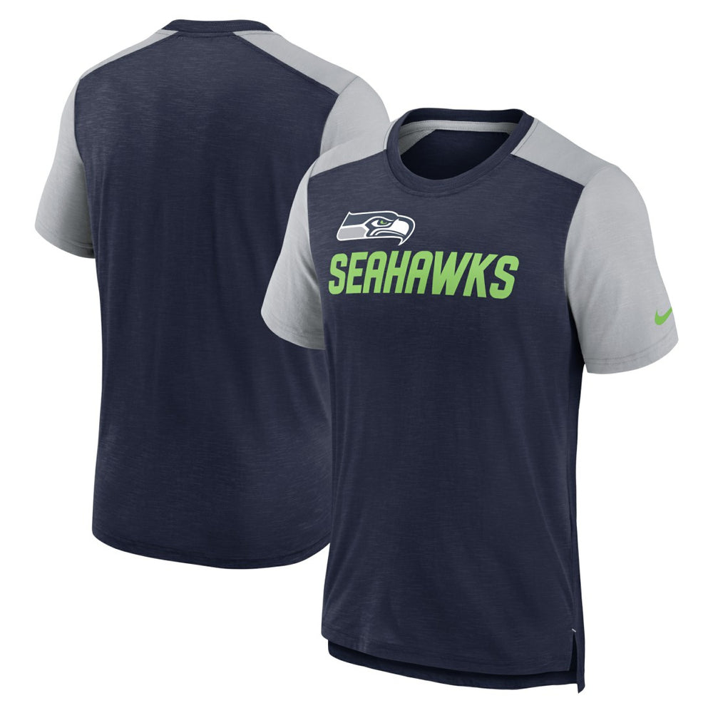 Seattle Seahawks Color Block Team Name T-Shirt Heathered College Navy/Heathered Gray - Nike