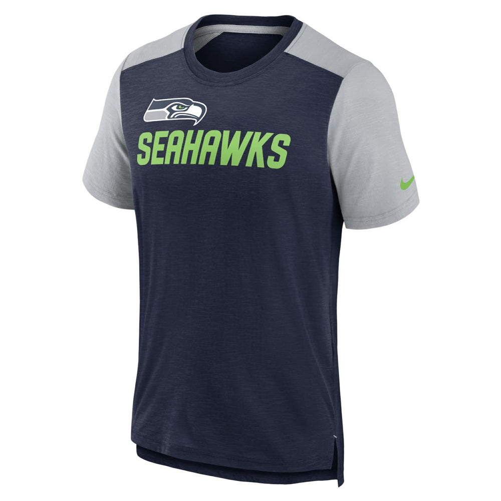 Seattle Seahawks Color Block Team Name T-Shirt Heathered College Navy/Heathered Gray - Nike