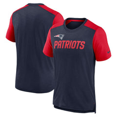 New England Patriots Color Block Team Name T-Shirt Heathered Navy/Heathered Red - Nike
