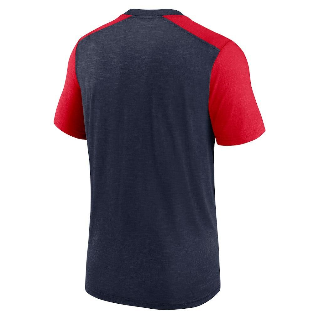 New England Patriots Color Block Team Name T-Shirt Heathered Navy/Heathered Red - Nike