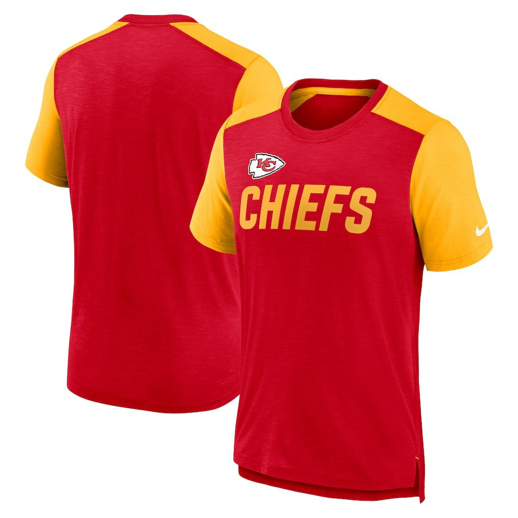 Kansas City Chiefs Color Block Team Name T-Shirt Heathered Red/Heathered Gold - Nike