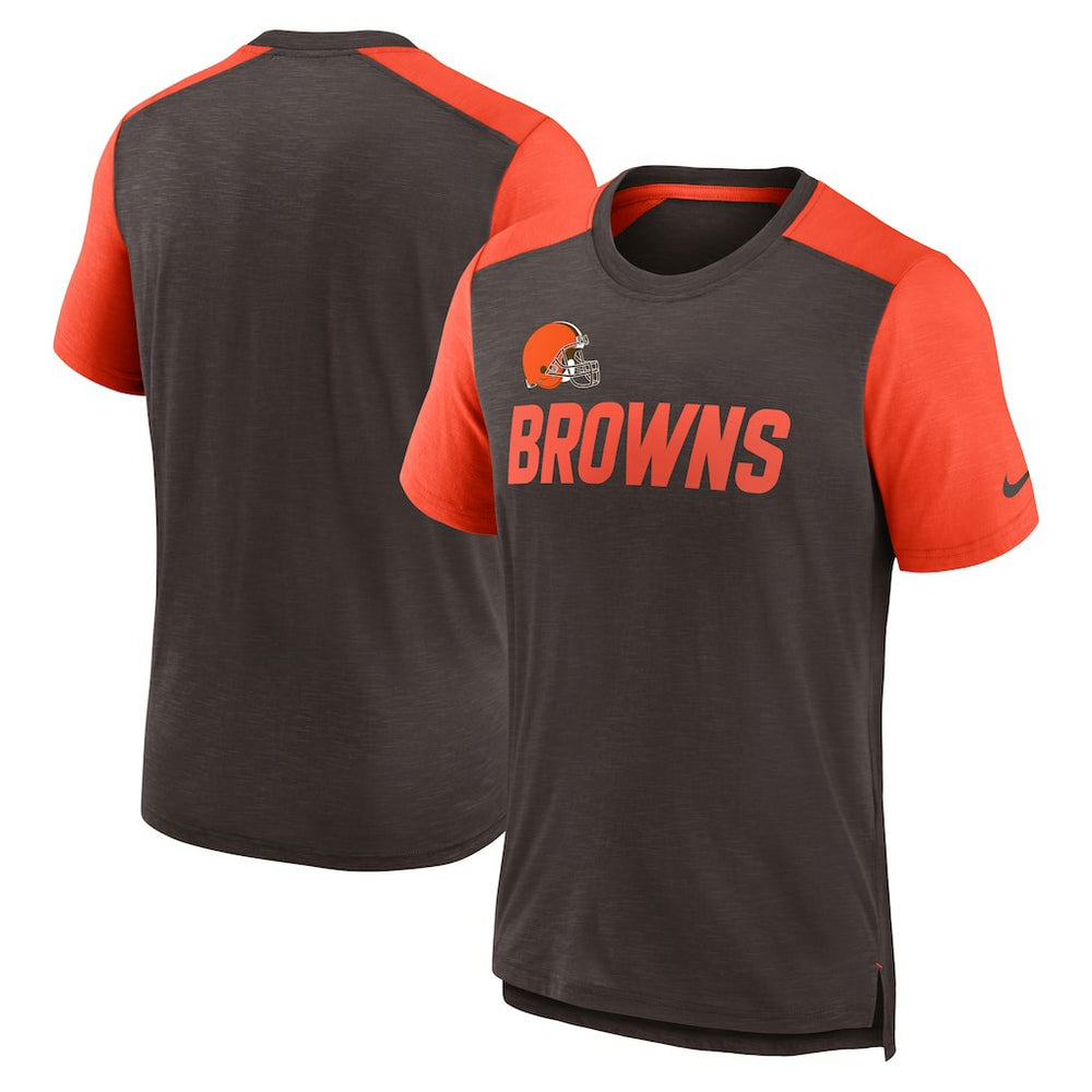 Cleveland Browns Color Block Team Name T-Shirt Heathered Brown/Heathered Orange - Nike