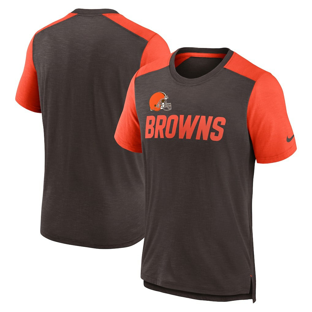 Cleveland Browns Color Block Team Name T-Shirt Heathered Brown/Heathered Orange - Nike