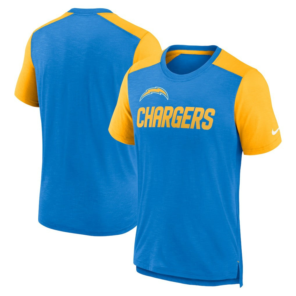 Los Angeles Chargers Color Block Team Name T-Shirt Heathered Powder Blue/Heathered Gold - Nike