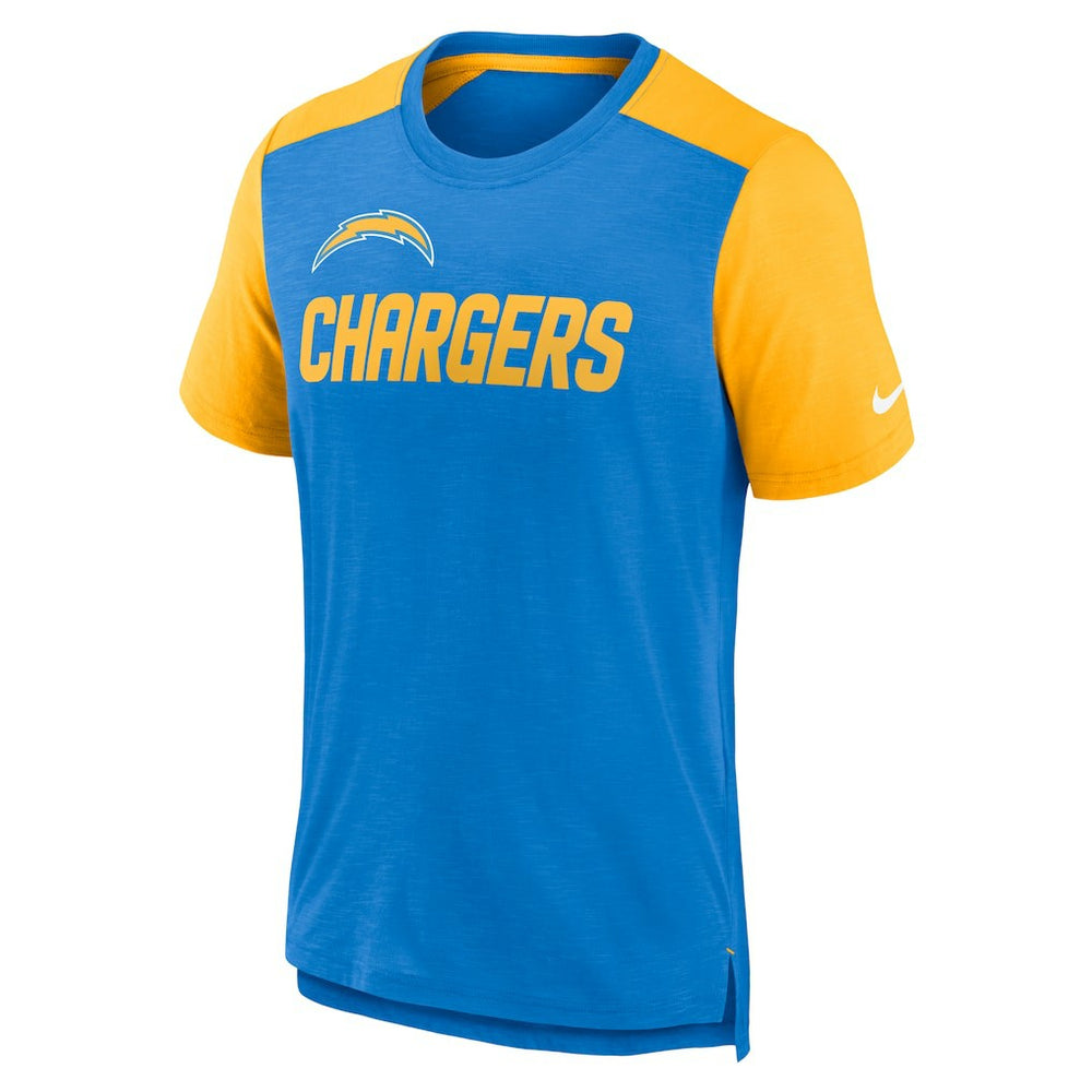 Los Angeles Chargers Color Block Team Name T-Shirt Heathered Powder Blue/Heathered Gold - Nike