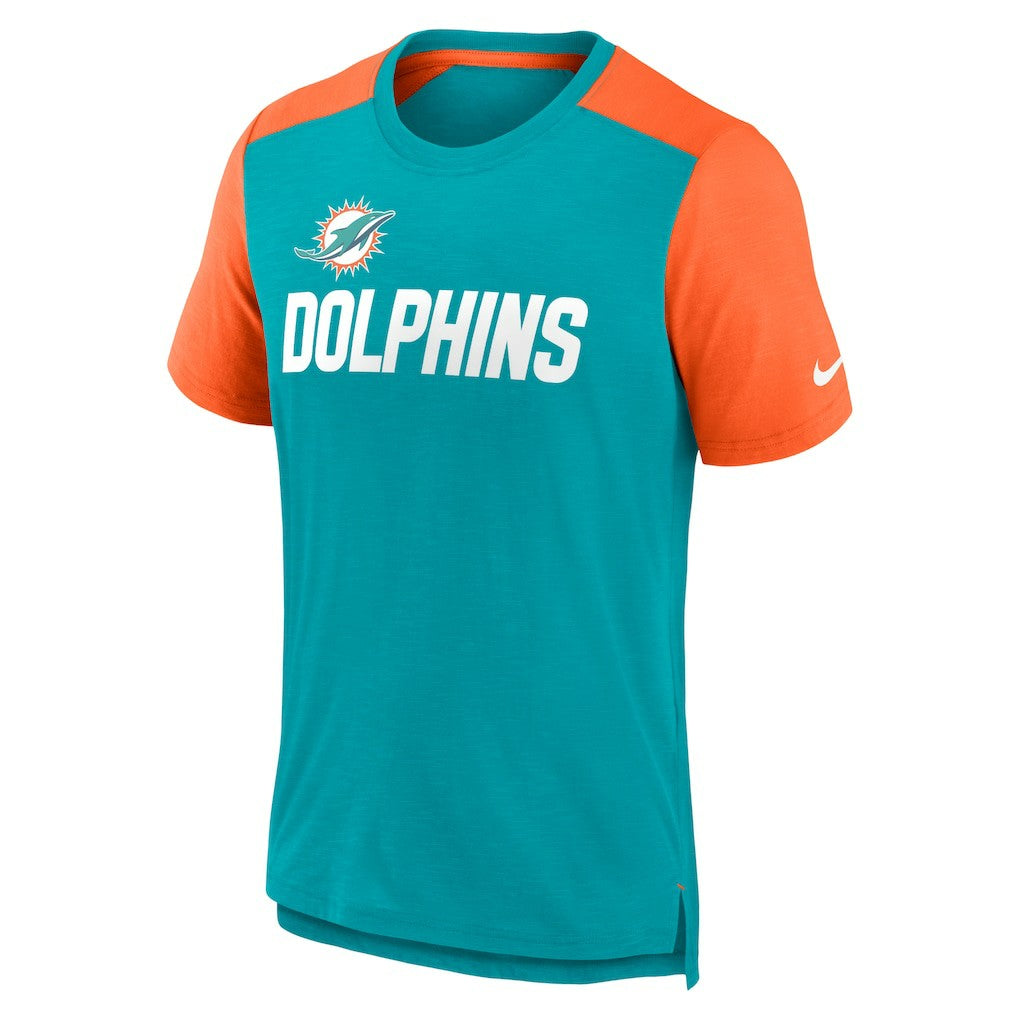 Miami Dolphins Color Block Team Name T-Shirt Heathered Aqua/Heathered Orange - Nike