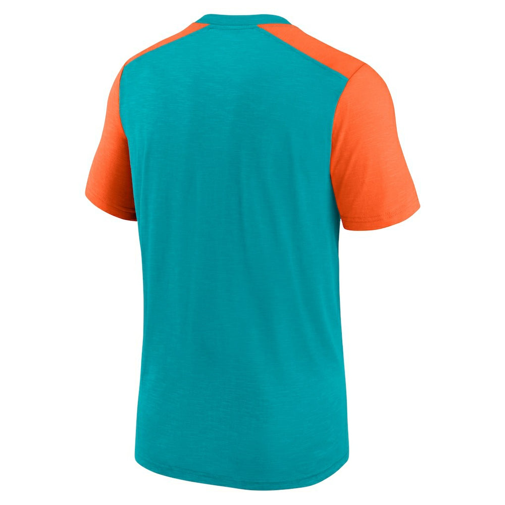 Miami Dolphins Color Block Team Name T-Shirt Heathered Aqua/Heathered Orange - Nike
