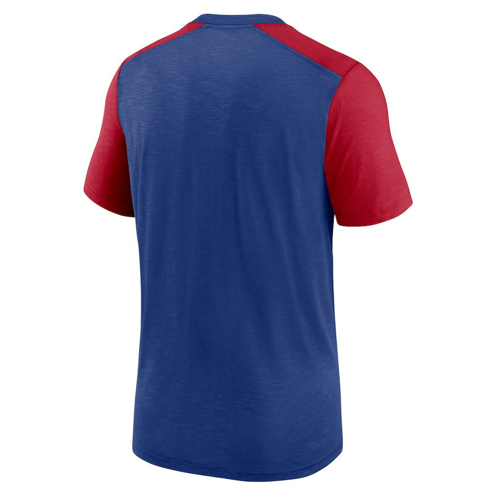 New York Giants Color Block Team Name T-Shirt Heathered Royal/Heathered Red - Nike