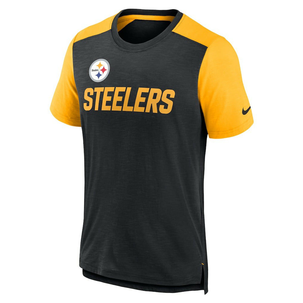 Pittsburgh Steelers Color Block Team Name T-Shirt Heathered Black/Heathered Gold - Nike