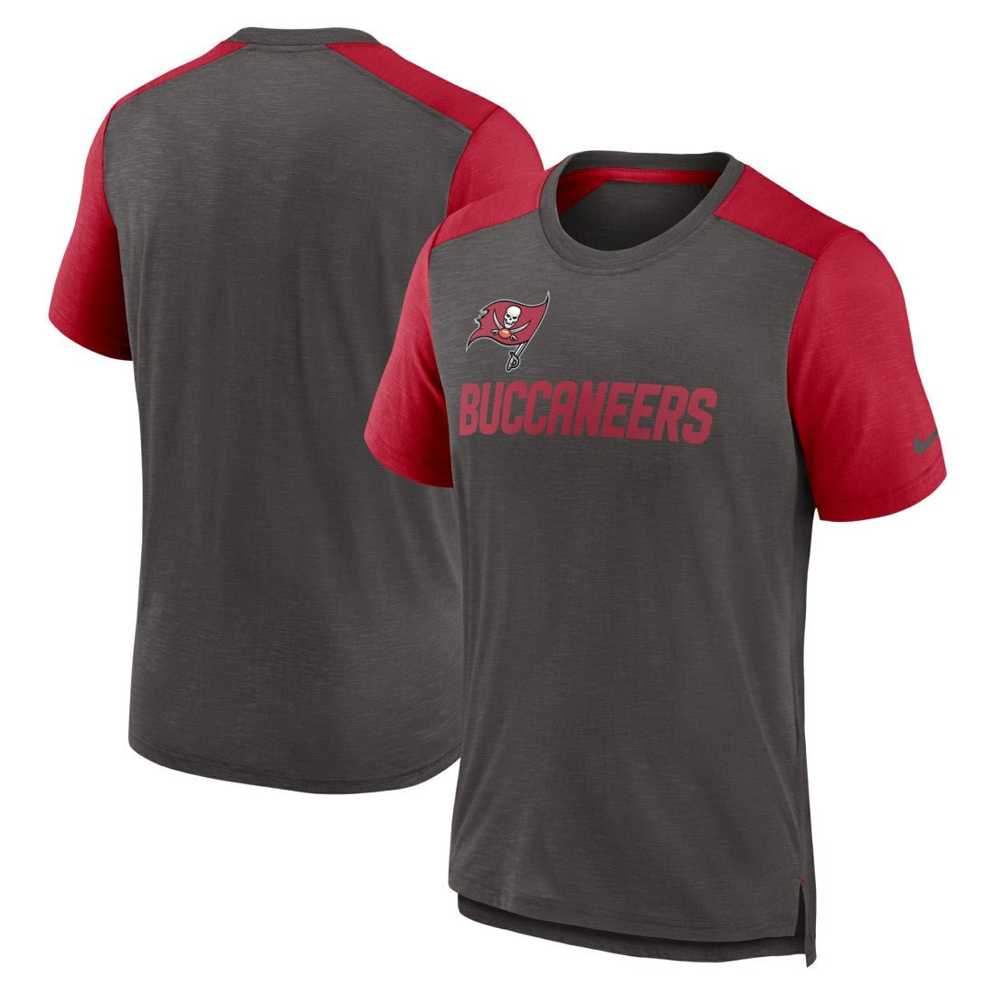 Tampa Bay Buccaneers Color Block Team Name T-Shirt Heathered Pewter/Heathered Red - Nike