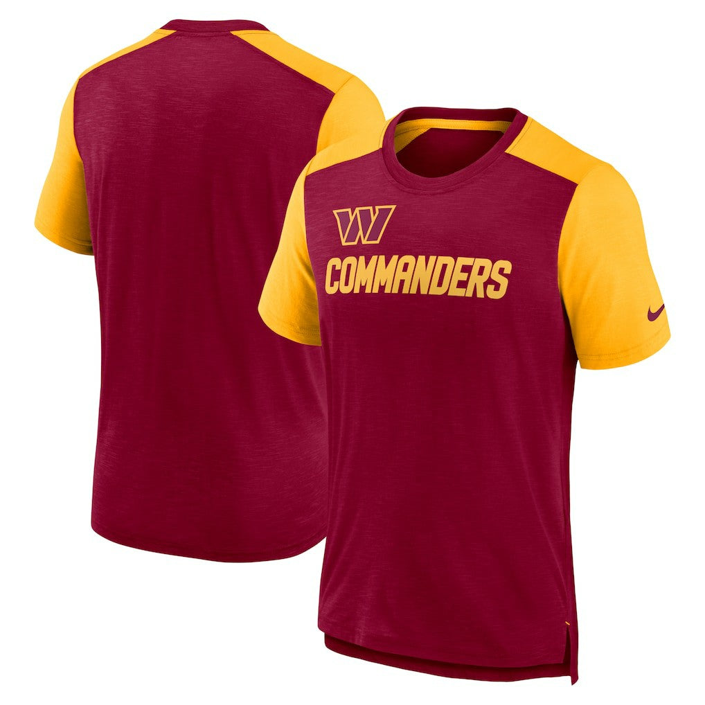 Washington Commanders Color Block Team Name T-Shirt Heathered Burgundy/Heathered Gold - Nike