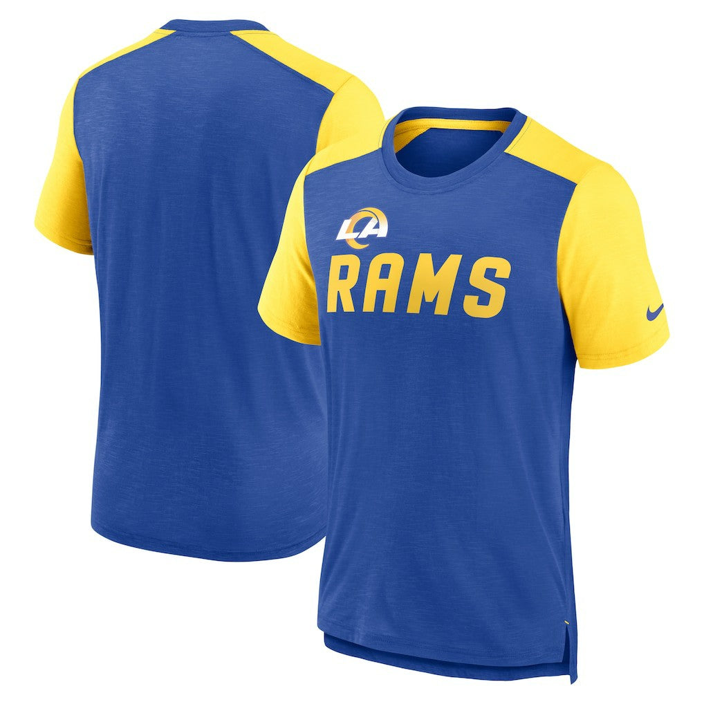Los Angeles Rams Color Block Team Name T-Shirt Heathered Royal/Heathered Gold - Nike