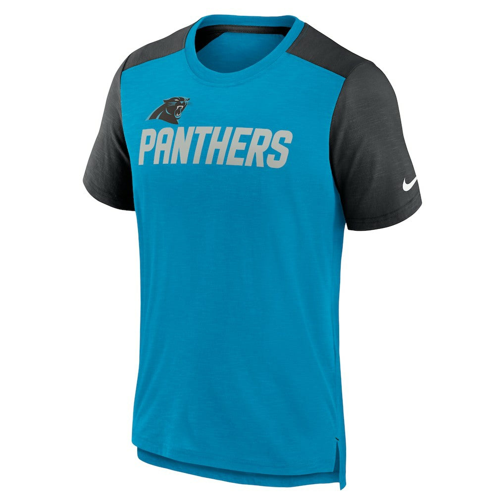 Carolina Panthers Color Block Team Name T-Shirt Heathered Blue/Heathered Black - Nike
