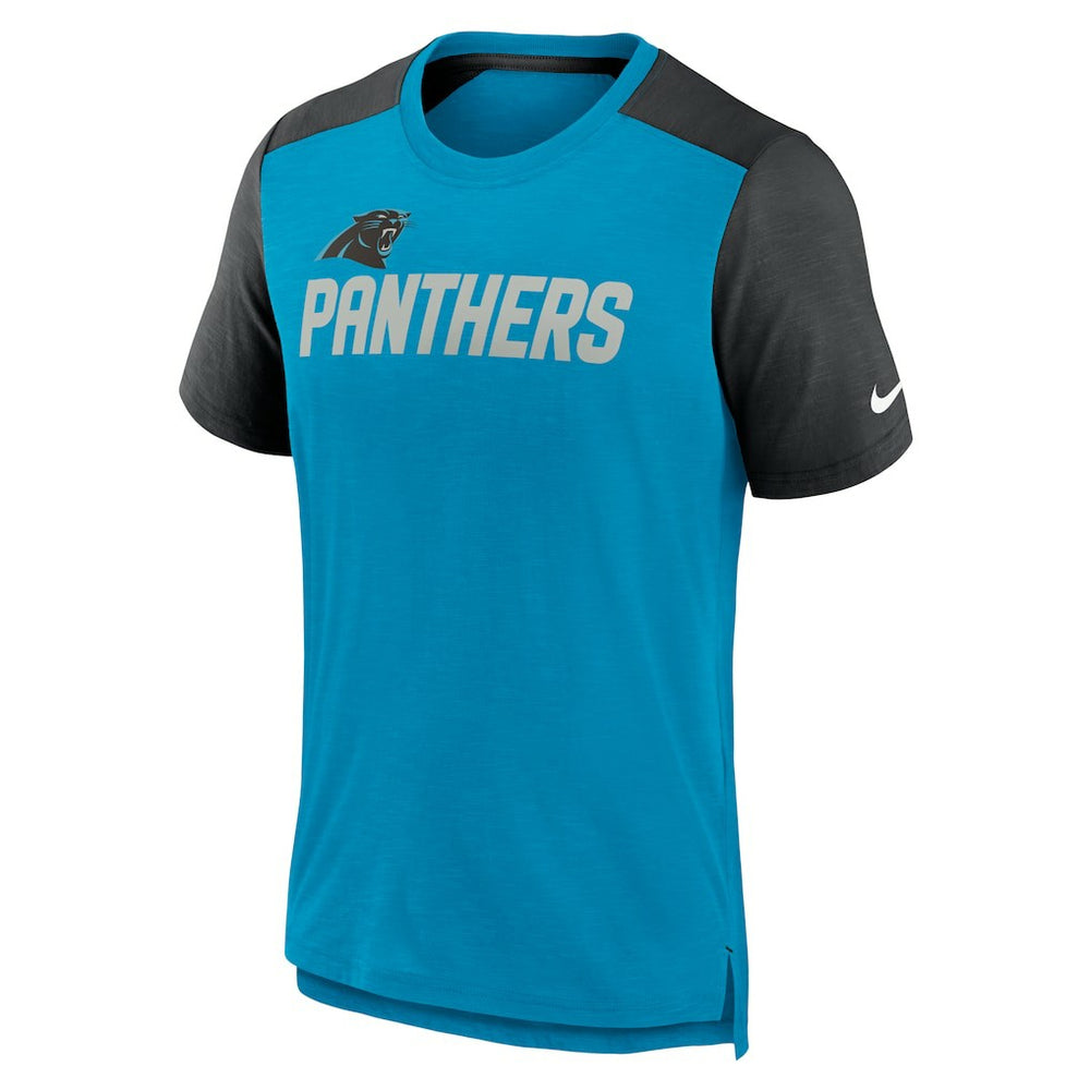 Carolina Panthers Color Block Team Name T-Shirt Heathered Blue/Heathered Black - Nike