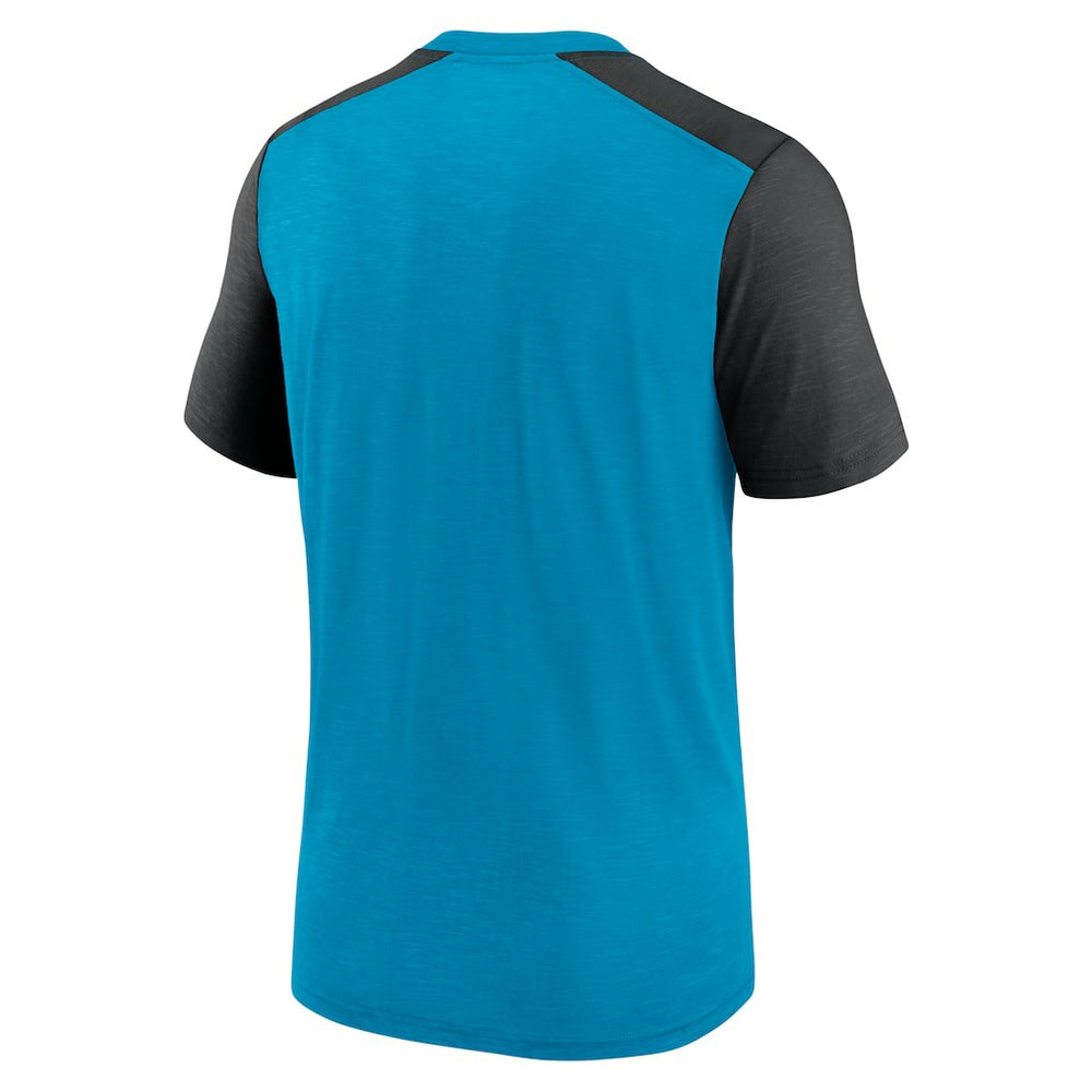 Carolina Panthers Color Block Team Name T-Shirt Heathered Blue/Heathered Black - Nike