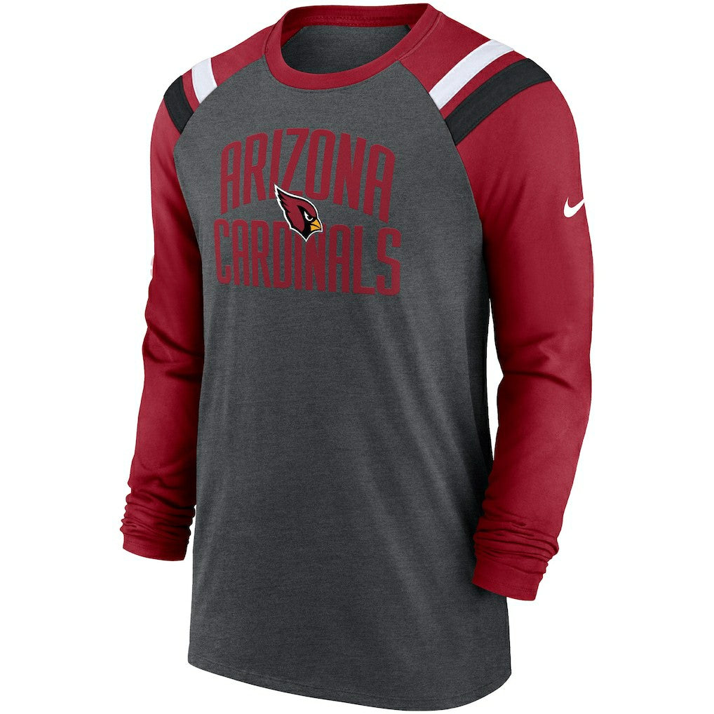 Arizona Cardinals Tri-Blend Raglan Athletic Long Sleeve Fashion T-Shirt Heathered Charcoal/Cardinal - Nike