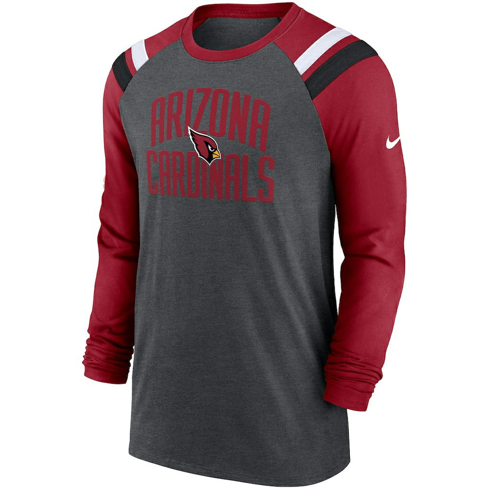 Arizona Cardinals Tri-Blend Raglan Athletic Long Sleeve Fashion T-Shirt Heathered Charcoal/Cardinal - Nike