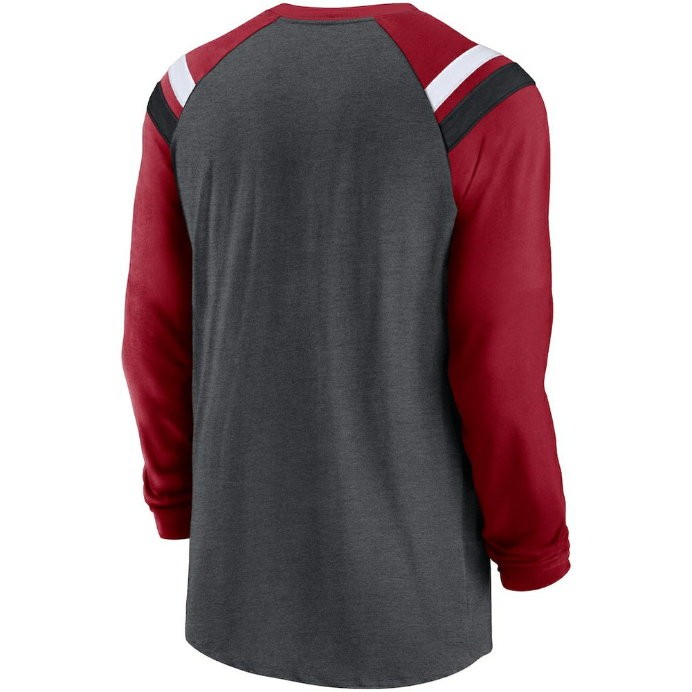 Arizona Cardinals Tri-Blend Raglan Athletic Long Sleeve Fashion T-Shirt Heathered Charcoal/Cardinal - Nike