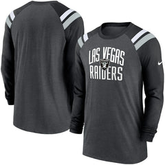 Las Vegas Raiders Tri-Blend Raglan Athletic Long Sleeve Fashion T-Shirt Heathered Charcoal/Black - Nike