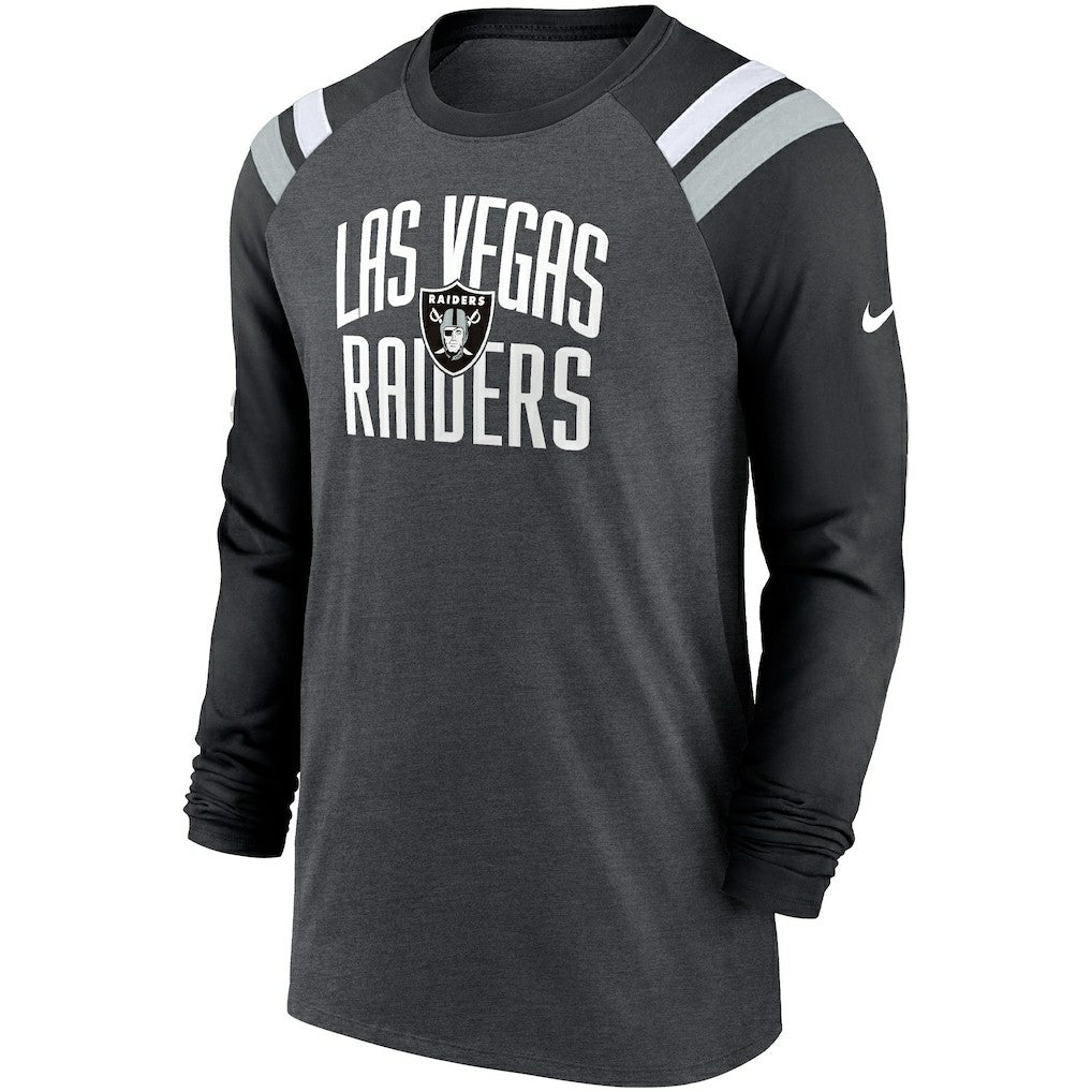 Las Vegas Raiders Tri-Blend Raglan Athletic Long Sleeve Fashion T-Shirt Heathered Charcoal/Black - Nike