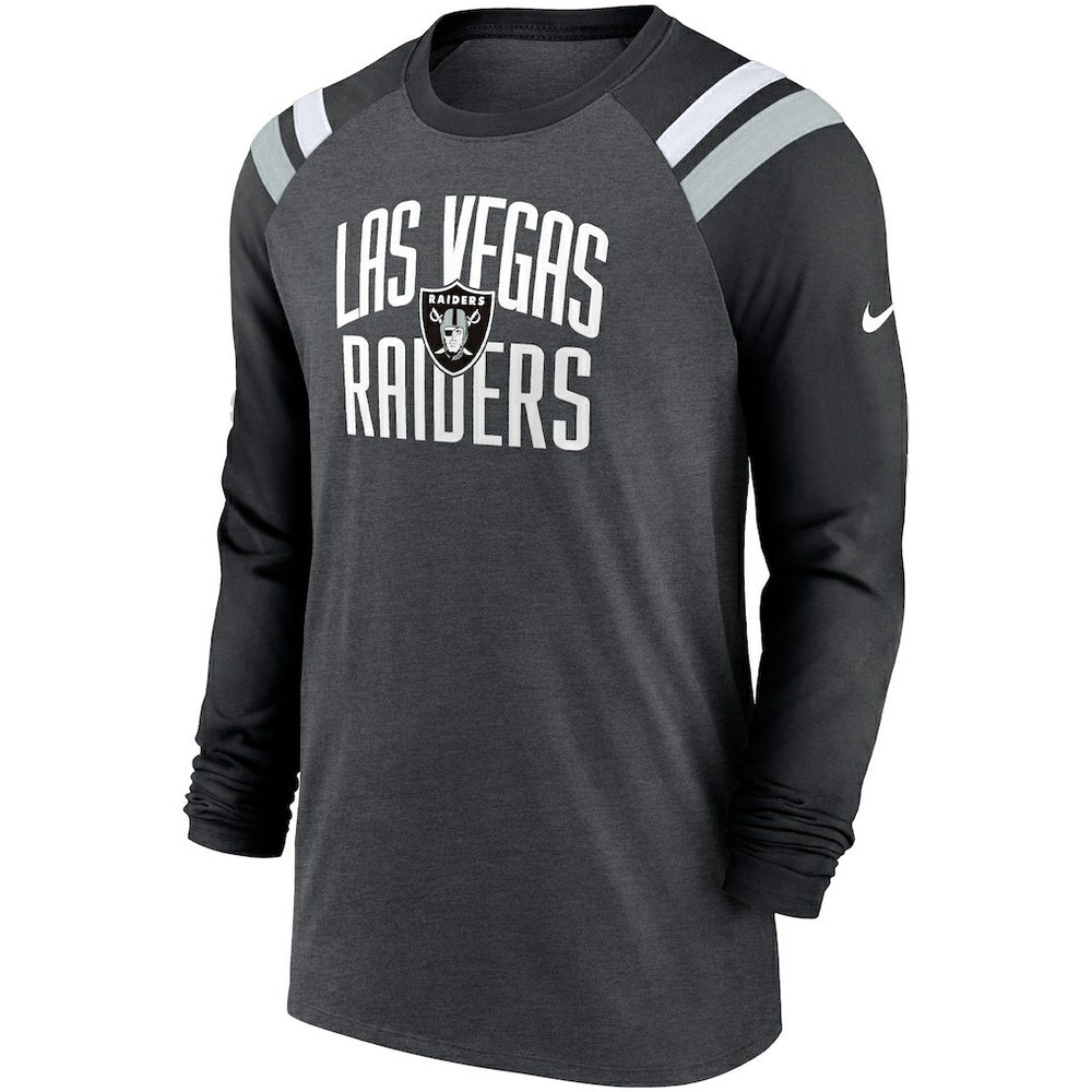 Las Vegas Raiders Tri-Blend Raglan Athletic Long Sleeve Fashion T-Shirt Heathered Charcoal/Black - Nike