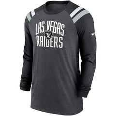 Las Vegas Raiders Tri-Blend Raglan Athletic Long Sleeve Fashion T-Shirt Heathered Charcoal/Black - Nike