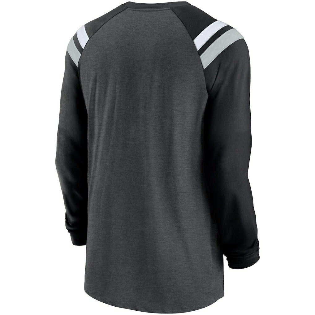 Las Vegas Raiders Tri-Blend Raglan Athletic Long Sleeve Fashion T-Shirt Heathered Charcoal/Black - Nike