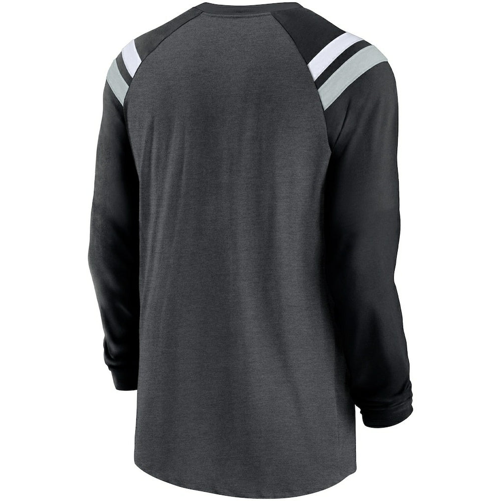 Las Vegas Raiders Tri-Blend Raglan Athletic Long Sleeve Fashion T-Shirt Heathered Charcoal/Black - Nike