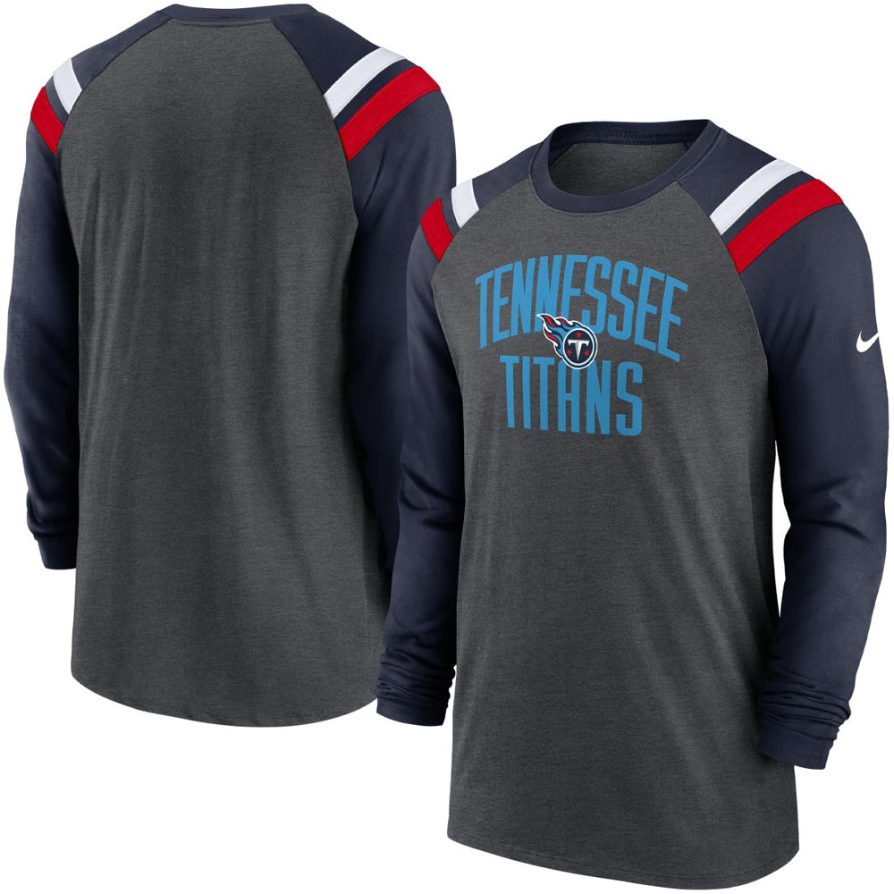 Tennessee Titans Tri-Blend Raglan Athletic Long Sleeve Fashion T-Shirt Heathered Charcoal/Navy - Nike